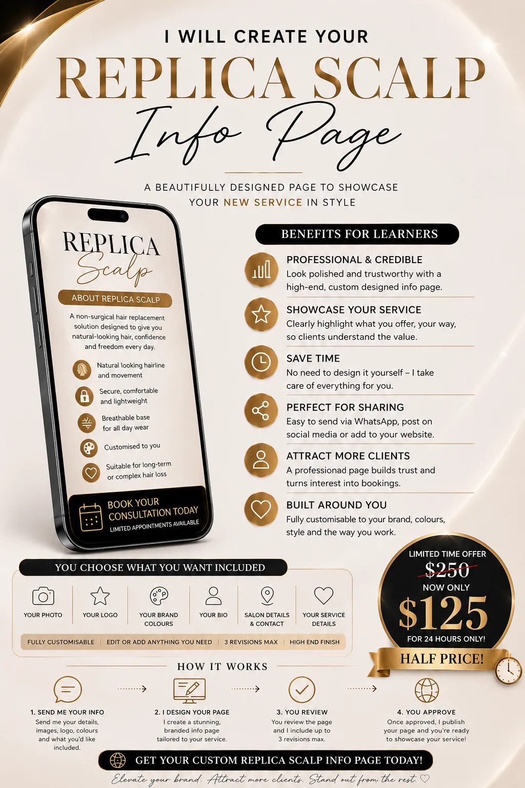 Example of a bespoke Replica Scalp Authorised Professional info page shown on a phone